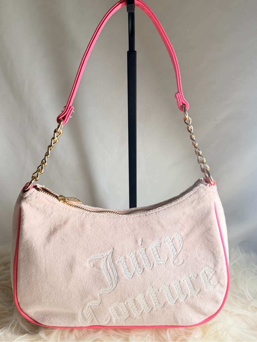 Juicy Couture Pink Velour Y2K Hobo Shoulder Bag Gothic Logo